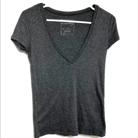We The Free Tops - Free People We The Free Gray V Neck Ribbed T Shirt